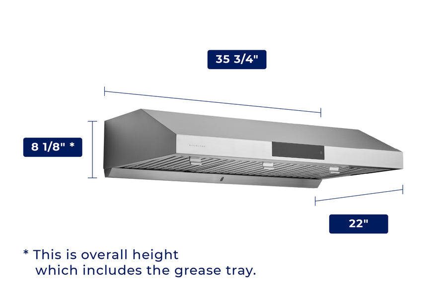 Hauslane 36 Inch Chef Series Under Cabinet Range Hood with 3-Way Venting, Changeable LED in Black Stainless Steel (UC-PS18BLK-36)