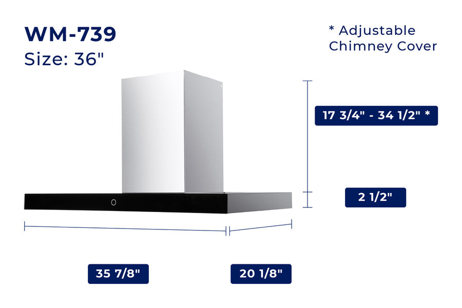 Hauslane 36-in Wall Mount Touch Control T-Shaped Range Hood with Stainless Steel Filters in Stainless Steel (WM-739SS-36)