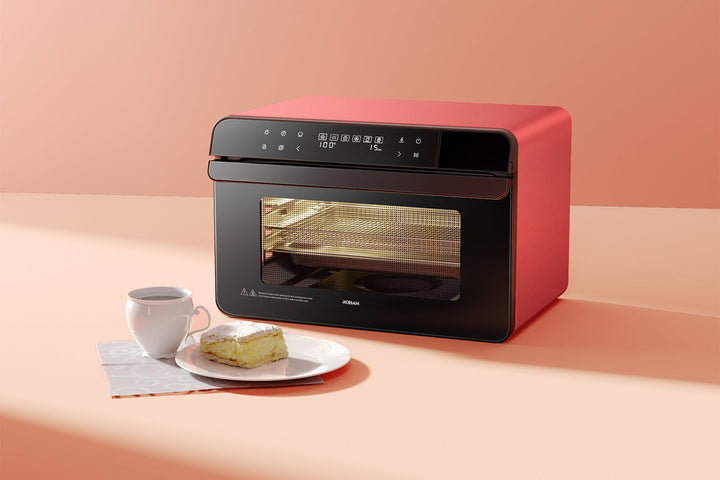 Red countertop compact oven with touchpad by Robam