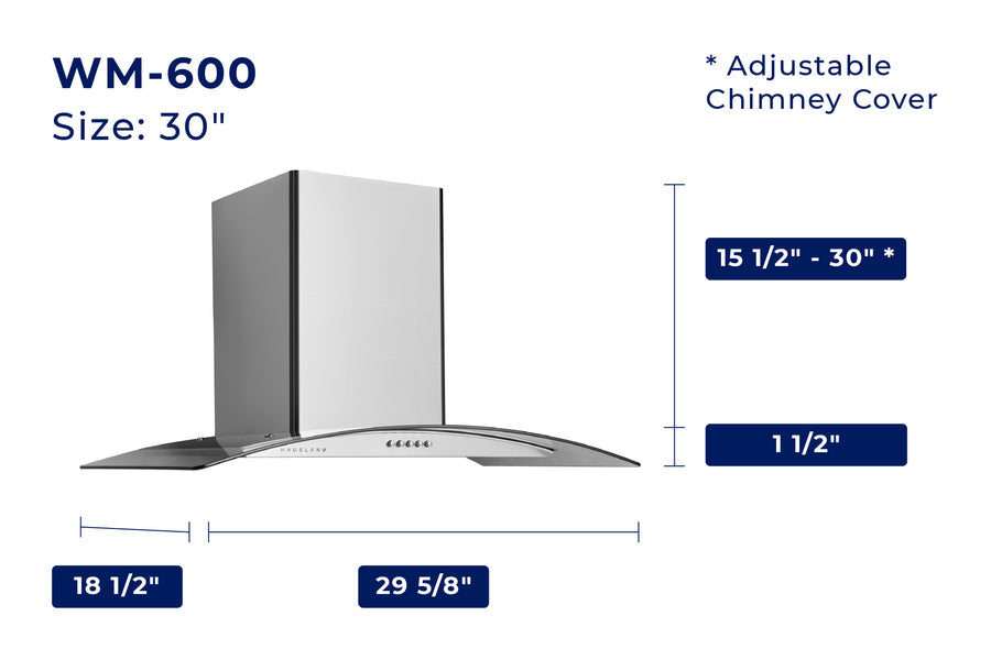 Hauslane 30-in Wall Mount Range Hood with Tempered Glass and Stainless Steel (WM-600SS-30)