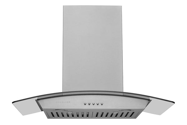 Stainless Steel Wall Mount Range Hood, Tempered Glass with a curve, Hauslane